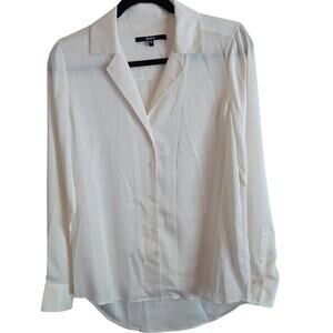 Quince Silk Blend Blouse Small White Button Front Minimalist Work Office Top